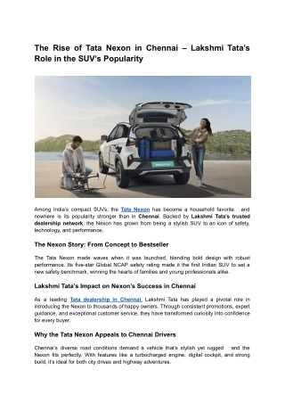 The Rise of Tata Nexon in Chennai – Lakshmi Tata’s Role in the SUV’s Popularity
