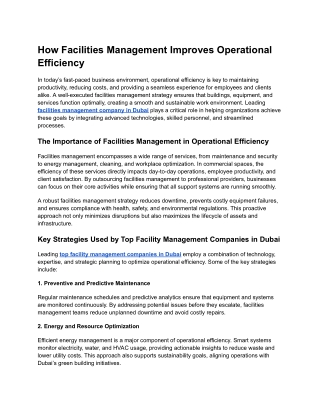 How Facilities Management Improves Operational Efficiency