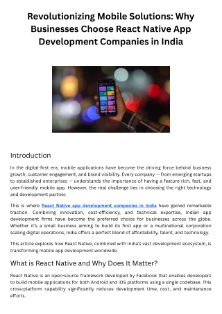Revolutionizing Mobile Solutions Why Businesses Choose React Native App Development Companies in India