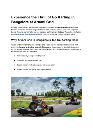 Experience the Thrill of Go Karting in Bangalore at Aruani Grid