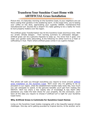 Transform Your Sunshine Coast Home with ARTIFICIAL Grass Installation