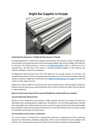 Bright Bar Supplier in Punjab