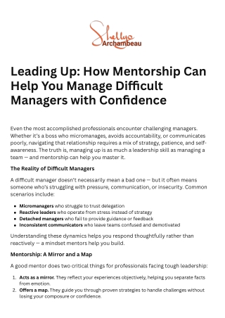 Leading Up How Mentorship Can Help You Manage Difficult Managers with Confidence