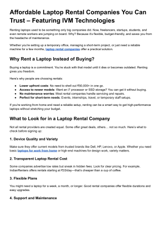 Affordable Laptop Rental Companies You Can Trust Featuring IVM Technologies