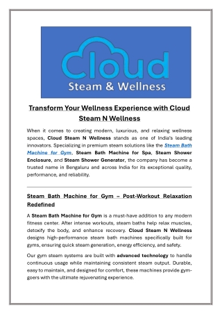 Transform Your Wellness Experience with Cloud Steam N Wellness
