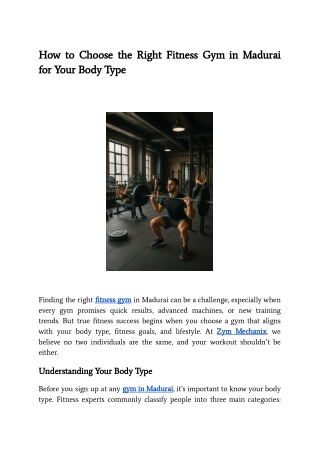 How to Choose the Right Fitness Gym in Madurai for Your Body Type