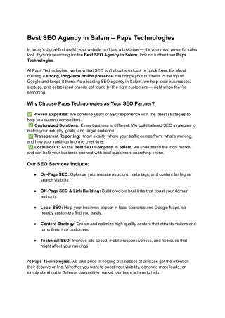 Best SEO Agency in Salem – Paps Technologies