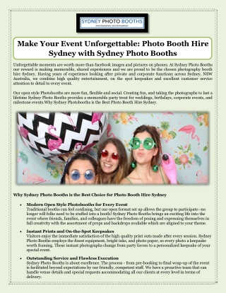 Make Your Event Unforgettable Photo Booth Hire Sydney with Sydney Photo Booths