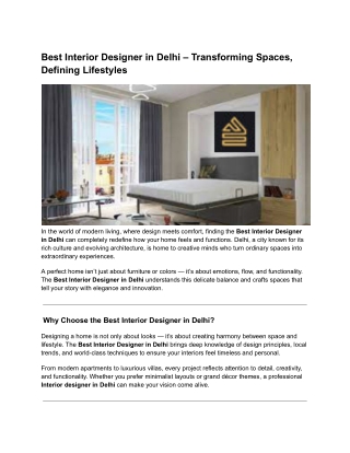 Best Interior Designer in Delhi – Transforming Spaces, Defining Lifestyles