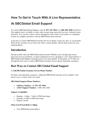 How can I contact SBCGlobal Customer Support for assistance?  1-475-315-9016