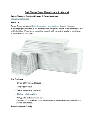 Bulk tissue paper manufacturer in Mumbai