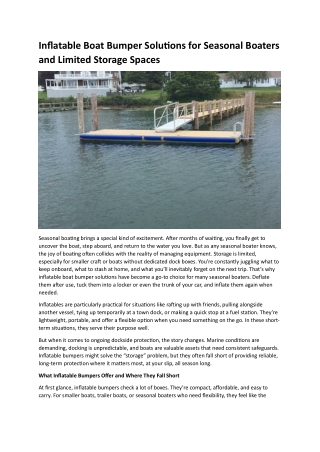 Inflatable Boat Bumper Solutions for Seasonal Boaters and Limited Storage Spaces