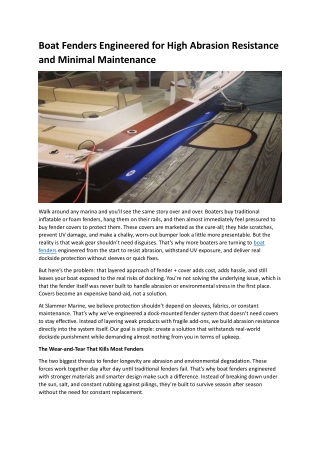 Boat Fenders Engineered for High Abrasion Resistance and Minimal Maintenance