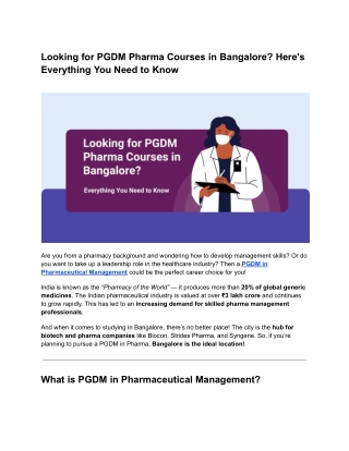 Looking for PGDM Pharma Courses in Bangalore_ Here's Everything You Need to Know