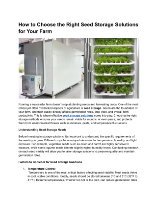 How to Choose the Right Seed Storage Solutions for Your Farm