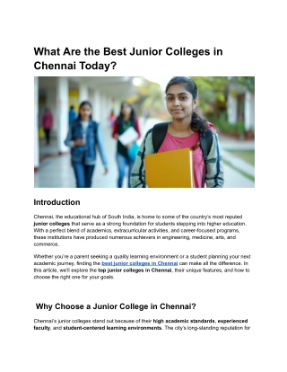 What Are the Best Junior Colleges in Chennai Today
