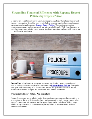 Strengthen Financial Discipline with ExpenseVisor Expense Report Policies
