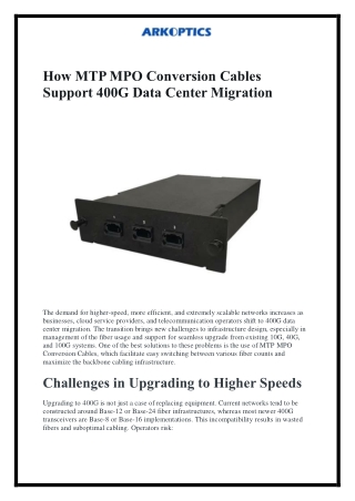 How MTP MPO Conversion Cables Support 400G Data Center Migration