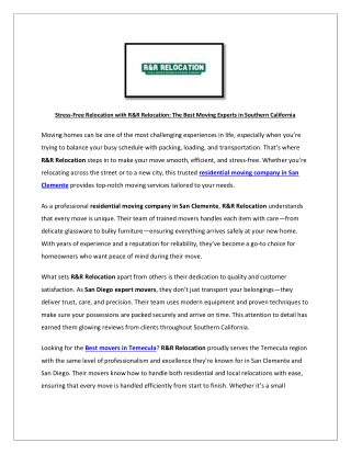 Stress-Free Relocation with R&R Relocation: The Best Moving Experts in Sou      