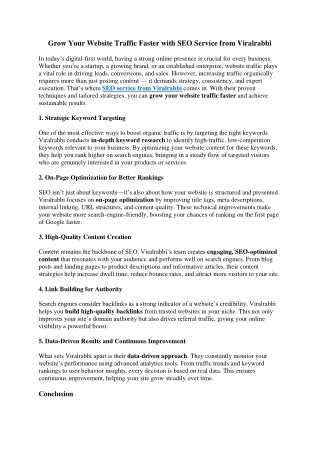 Grow Your Website Traffic Faster with SEO Service from Viralrabbi