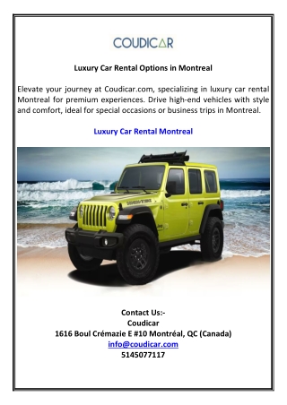 Luxury Car Rental Options in Montreal