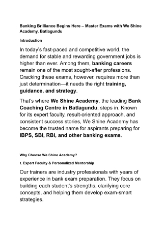 Bank Coaching Centre in batlagundu - We Shine Academy