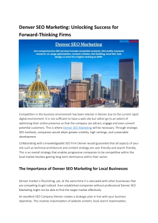 Denver SEO Marketing Unlocking Success for Forward-Thinking Firms