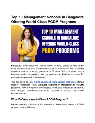 Top 10 Management Schools in Bangalore Offering World-Class PGDM Programs