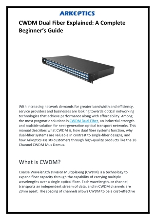 CWDM Dual Fiber Explained