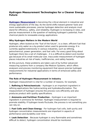 Hydrogen Measurement Technologies for a Cleaner Energy Future