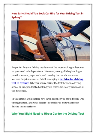 How Early Should You Book Car Hire for Your Driving Test in Sydney