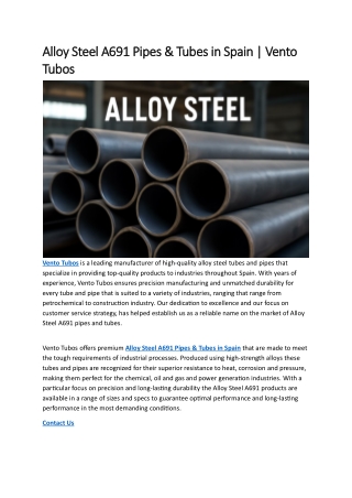Alloy Steel A691 Pipes & Tubes in Spain | Vento Tubos