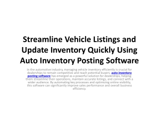 Streamline Vehicle Listings and Update Inventory Quickly Using Auto Inventory Posting Software