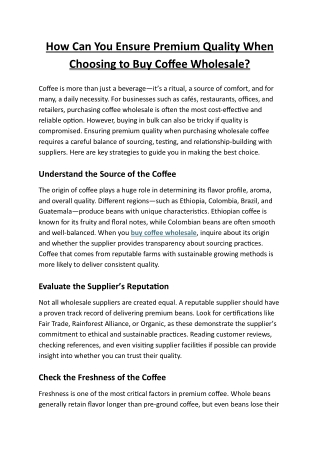 How Can You Ensure Premium Quality When Choosing to Buy Coffee Wholesale?