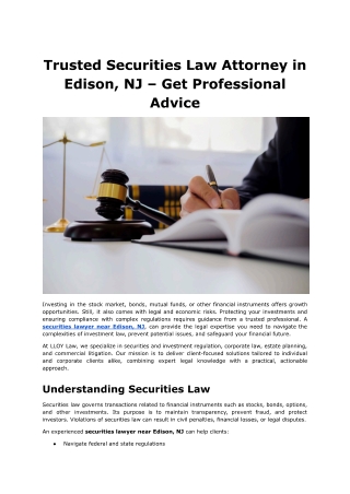 Trusted Securities Law Attorney in Edison, NJ – Get Professional Advice