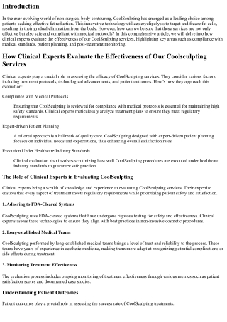 How Clinical Experts Evaluate the Effectiveness of Our Coolsculpting Services
