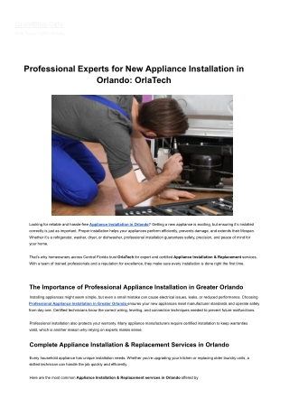 Professional Experts for New Appliance Installation in Orlando: OrlaTech