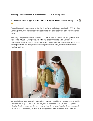 Nursing Care Services in Koyambedu - SDS Nursing Care