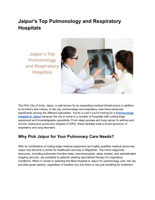Jaipur's Top Pulmonology and Respiratory Hospitals