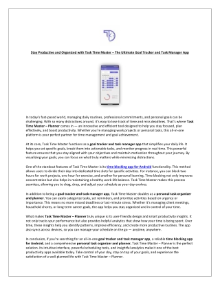 Stay Productive and Organized with Task Time Master – The Ultimate Goal Tracker