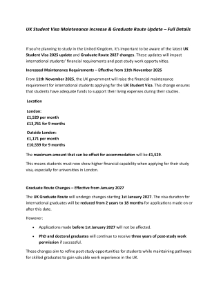 UK Student Visa Maintenance Increase