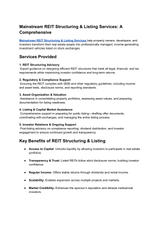Mainstream REIT Structuring & Listing Services_ A Comprehensive