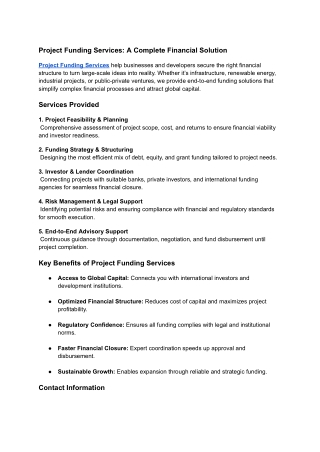 Project Funding Services_ A Complete Financial Solution