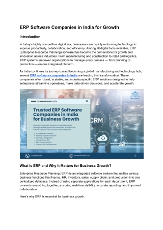 ERP Software Companies in India for Growth