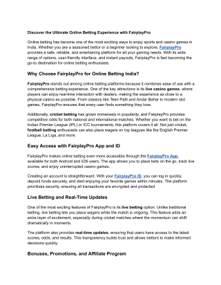 Bet Smarter in India with FairplayPro