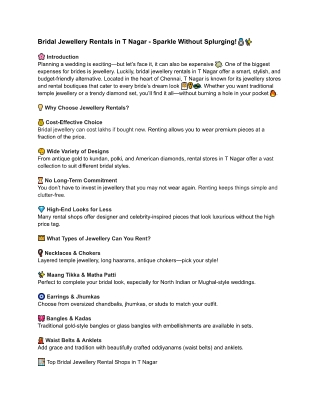 Bridal Jewellery Rentals in T Nagar - Sparkle Without Splurging!