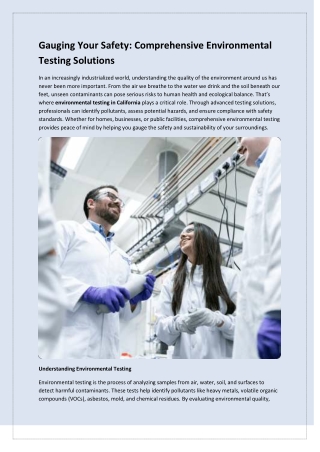 Gauging Your Safety: Comprehensive Environmental Testing Solutions