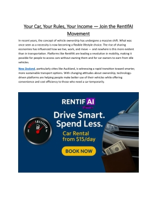Your Car, Your Rules, Your Income  Join the RentifAI Movement