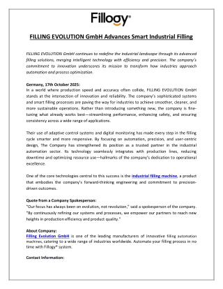 FILLING EVOLUTION GmbH Advances Smart Industrial Filling