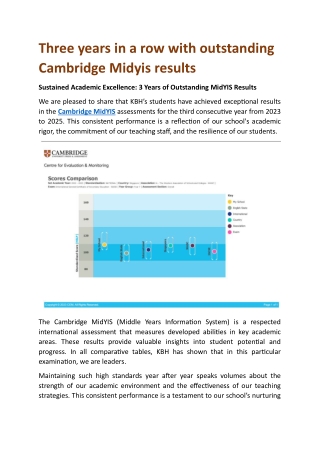 Three years in a row with outstanding Cambridge Midyis results